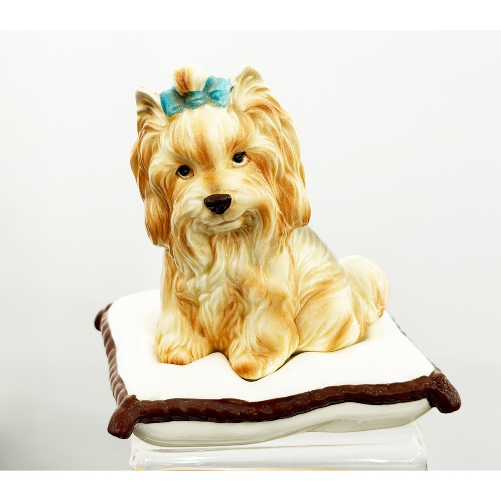 Yorkshire Sitting on Pillow Ceramic Porcelain Puppy/Dog Figurine Japan 5" - Picture 1 of 5